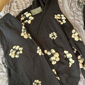 Black Hoodie and Joggers with Floral Print